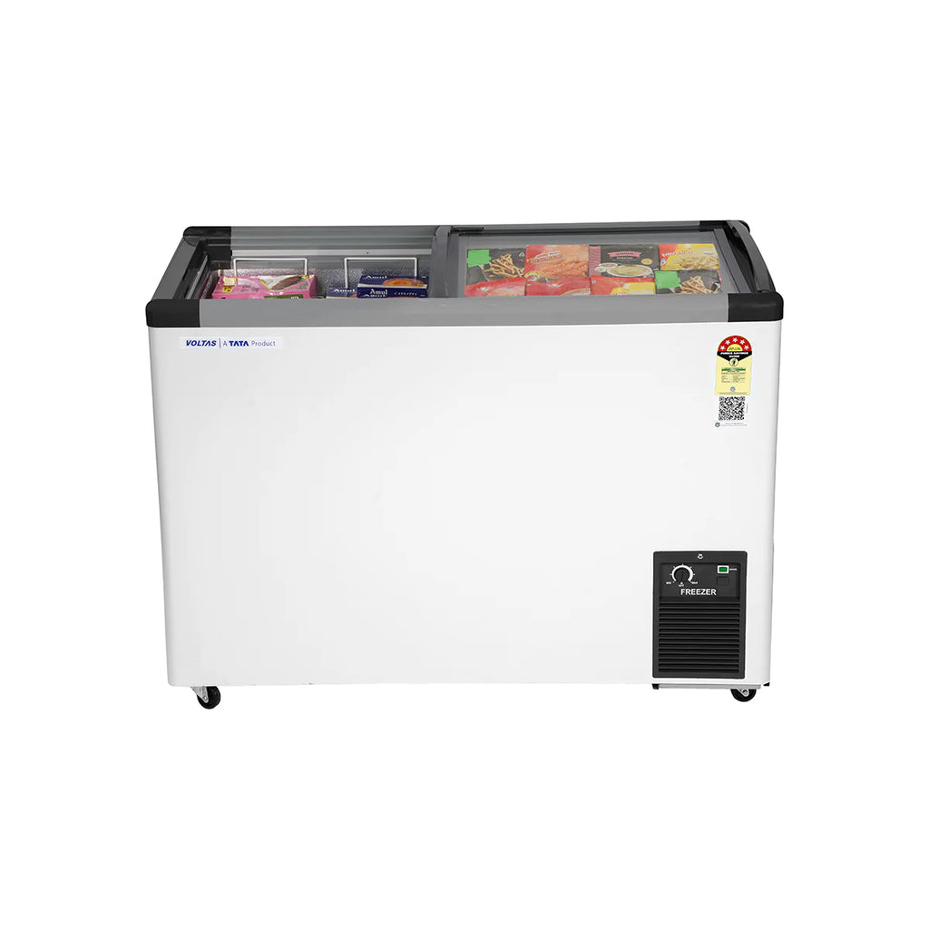 Voltas GT340GA5-W-G3 275L 5 Star Glass Top Deep Freezer (Convertible, Dual Temperature, Anti-Corrosive Body)