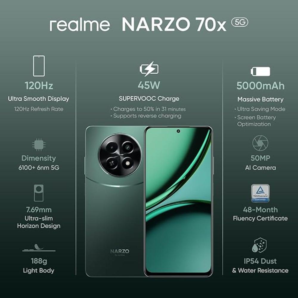 Realme Narzo 70x 5G 128 GB, 6 GB RAM, Forest Green, Mobile Phone