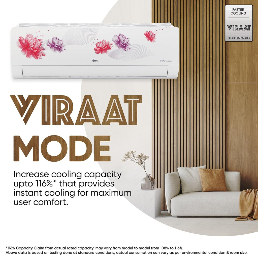 LG US-Q19FWZE 1.5 Ton 5 Star AI+ Convertible 6-in-1 Dual Inverter Split AC (Wi-Fi, Energy Manager+, HD Filter, Copper, White Floral, R32)
