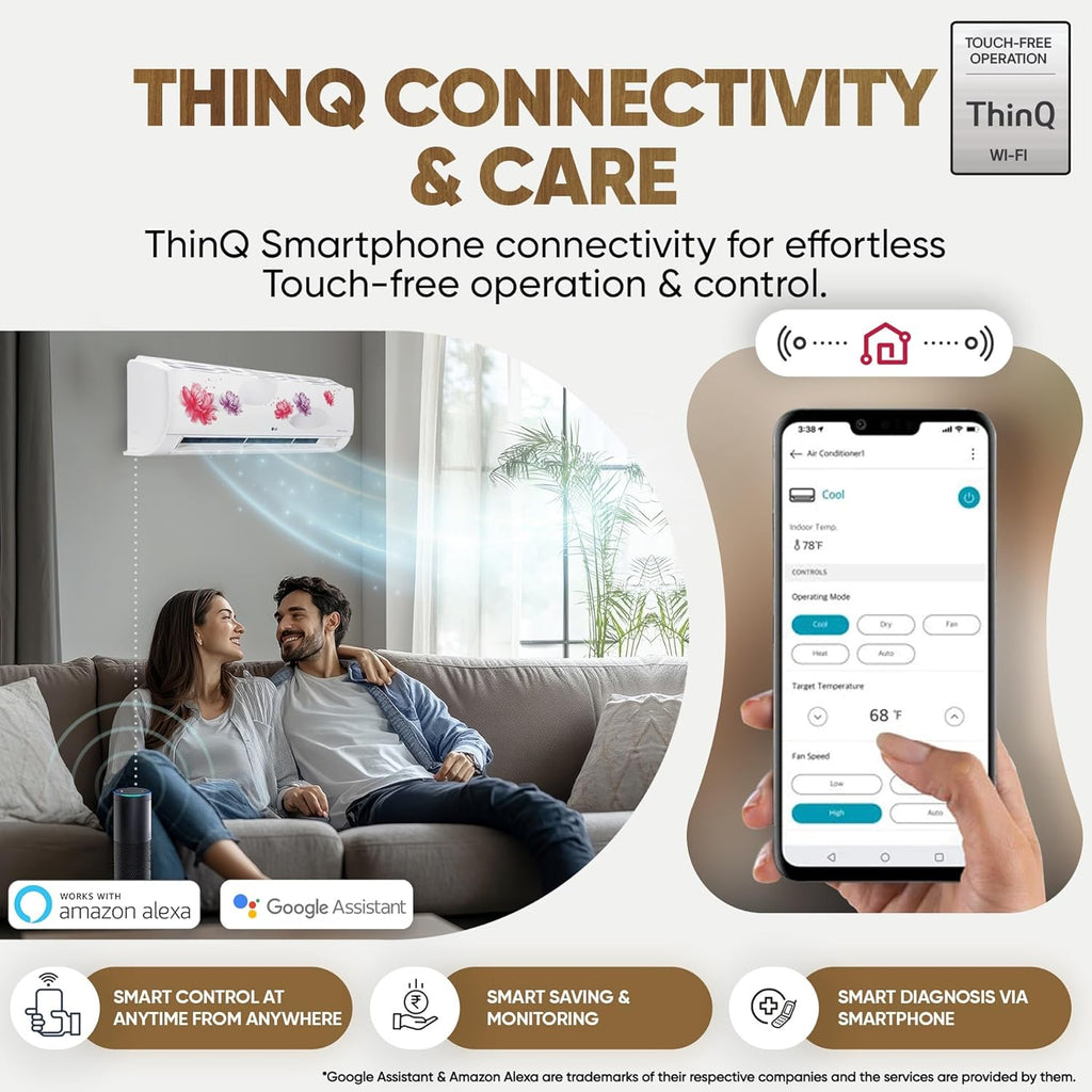 LG US-Q19FWZE 1.5 Ton 5 Star AI+ Convertible 6-in-1 Dual Inverter Split AC (Wi-Fi, Energy Manager+, HD Filter, Copper, White Floral, R32)