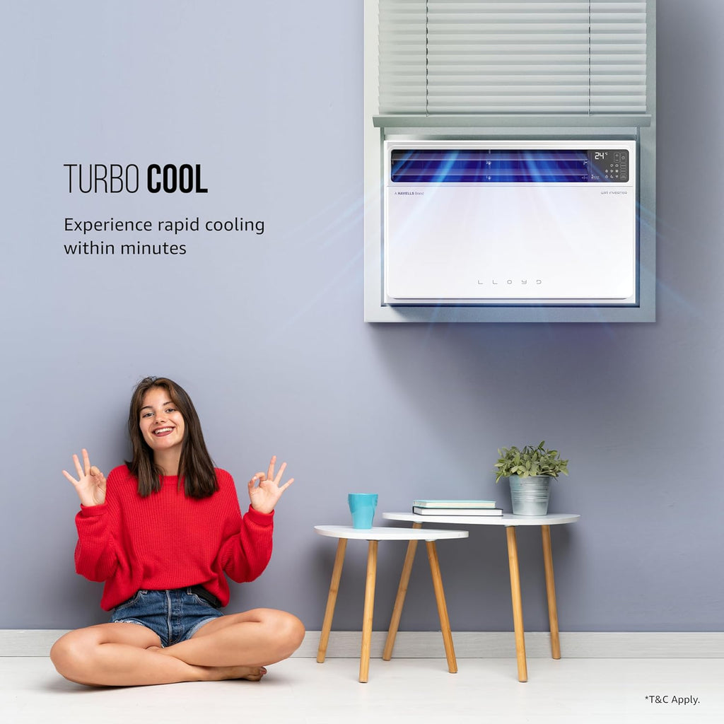 Lloyd GLW18V5FWTBR 1.5 Ton 5 Star Inverter Window AC (Copper, Convertible 6-in-1 cooling, 4 Way Air Swing, Clean Air Filter, White)