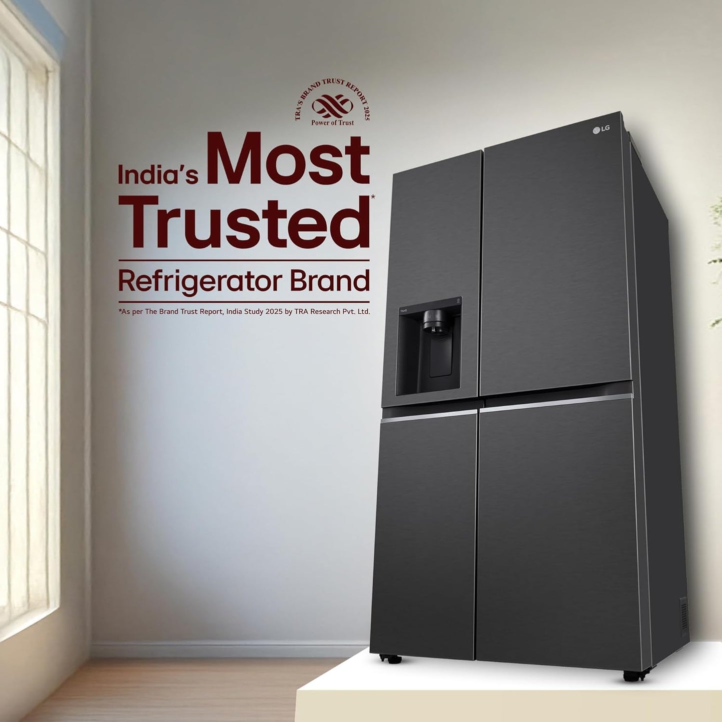 LG GL-L257CMC3 630L 3 Star Side-by-Side Refrigerator – Wi-Fi Convertible, Door Cooling+, Hygiene Fresh+, Smart Inverter, Water & Ice Dispenser | Matt Black