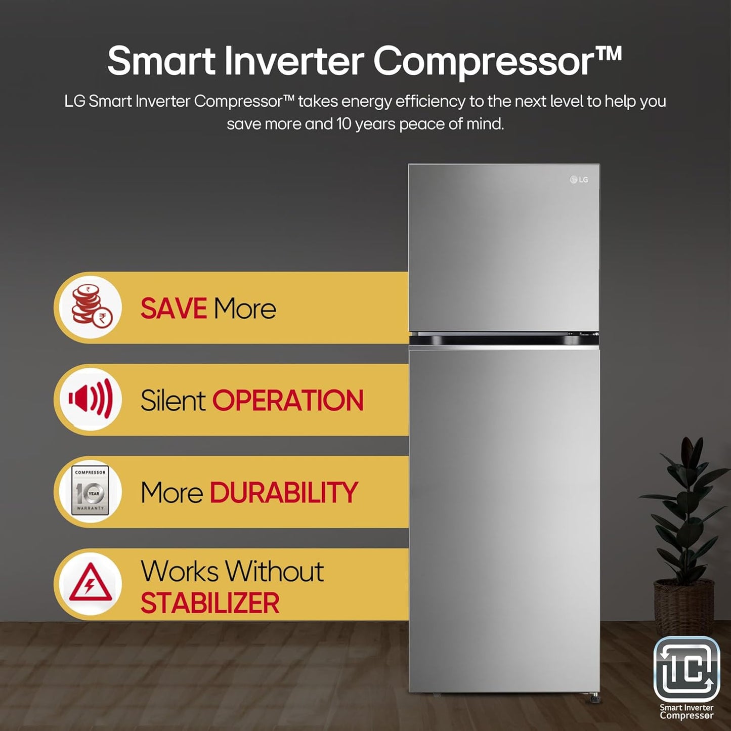 LG GL-S342SPZY 322L 2 Star Frost-Free Double Door Refrigerator | Convertible | Smart Inverter Compressor | Multi Air Flow | Shiny Steel