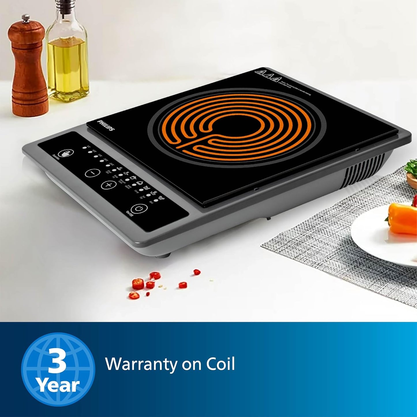 Philips HD4934/00 1300W Induction Cooktop | 7 Preset Menus | Triple MOV 4kW Protection | 3-Year Coil Warranty | Suraj Electronics Delhi NCR