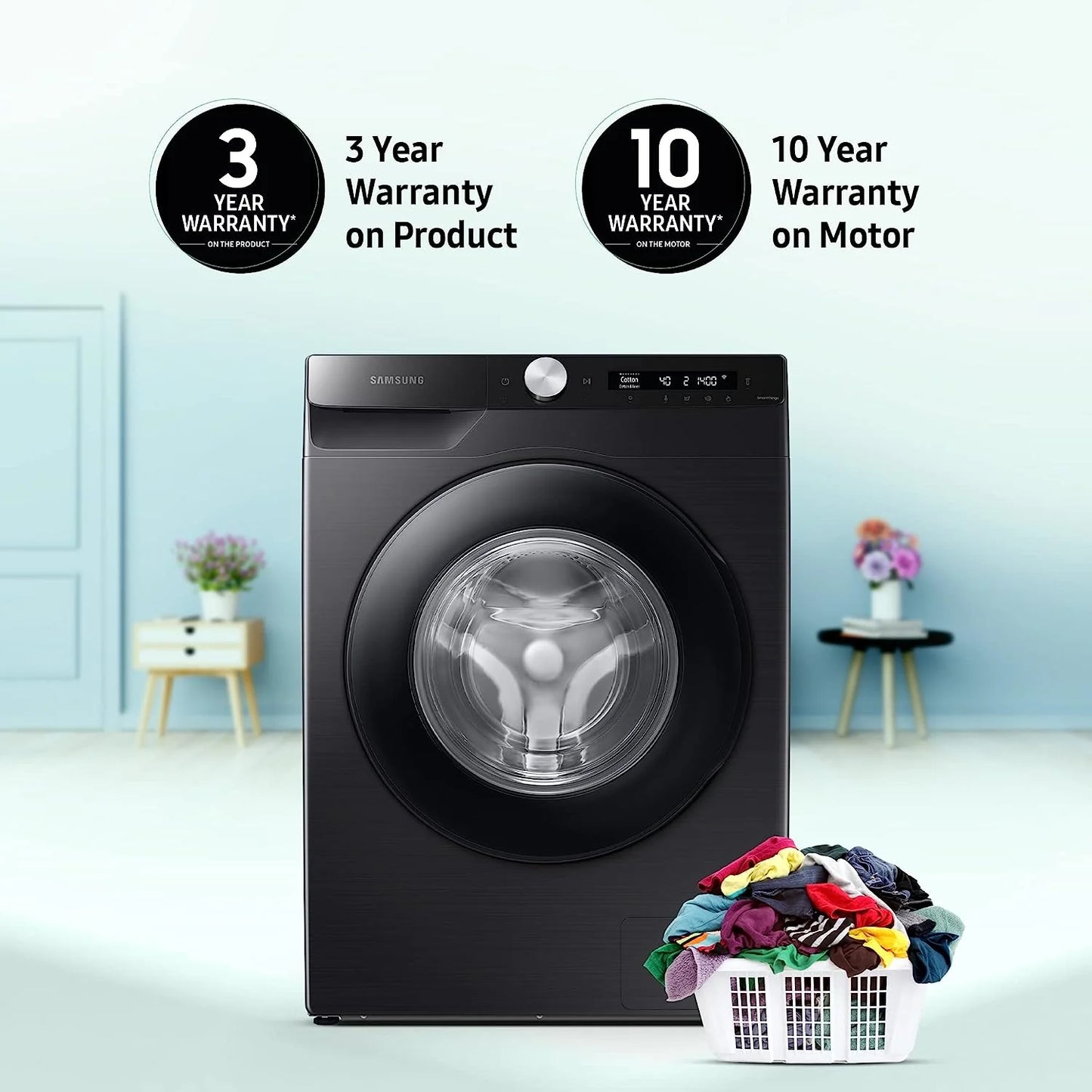 Samsung 12 Kg 5 Star Wi-Fi Inverter Fully-Automatic Front Loading Washing Machine (WW12T504DAB/TL, Black Caviar, In-Built Heater)