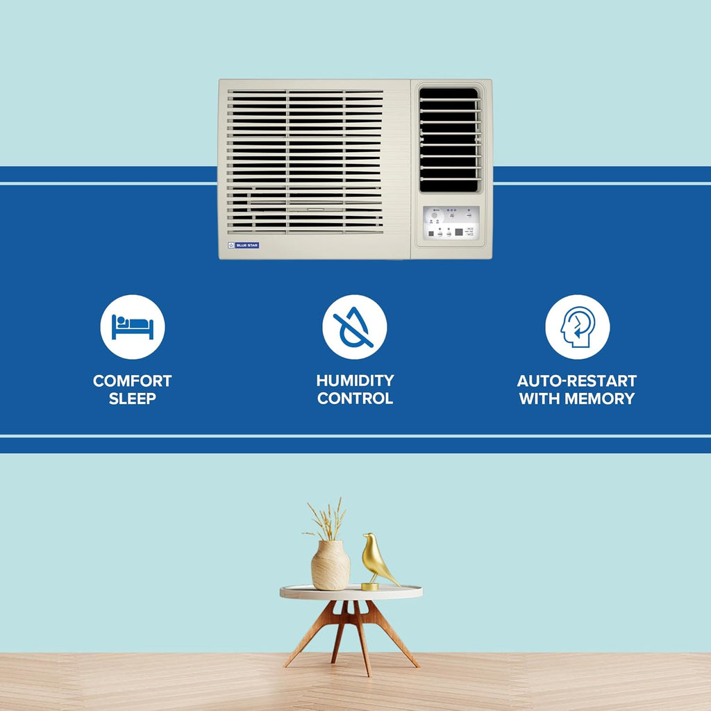 Blue Star WFE309L 0.8 Ton 3 Star Fixed Speed Window AC (Copper, Turbo Cool, Fan Modes-Auto/High/Medium/Low, Hydrophilic Blue Fins, Dust Filters, Self-Diagnosis, White)