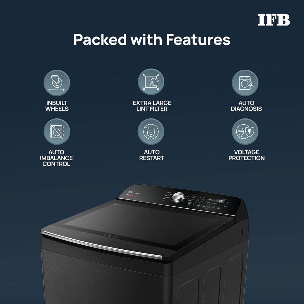 IFB TL121BL4SN 12 Kg 5 Star AI Powered Fully Automatic Top Load Washing Machine (2025 Model, DeepClean®, PowerSteam®, Inbuilt Heater, Black VCM)