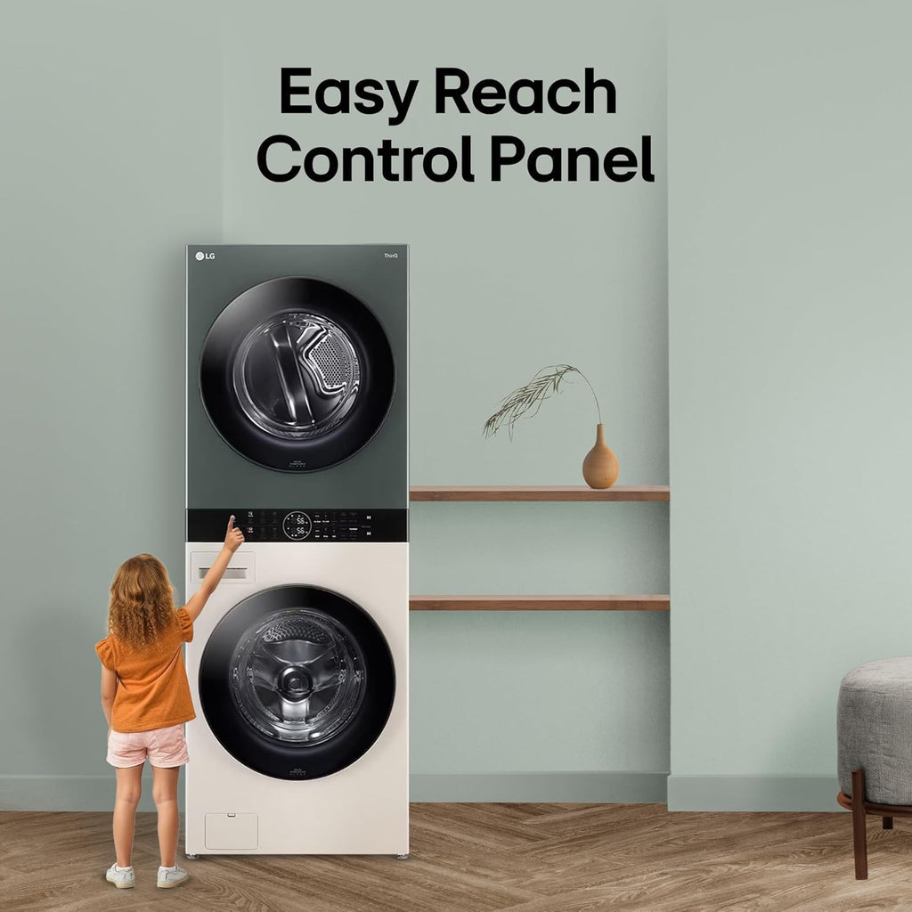 LG FWT1310BG WashTower 13 Kg/10 Kg Washer Dryer Combo | AI Direct Drive, Dual Inverter Heat Pump, Wi-Fi Enabled, Steam+, Central Control Panel | Natural Beige & Green