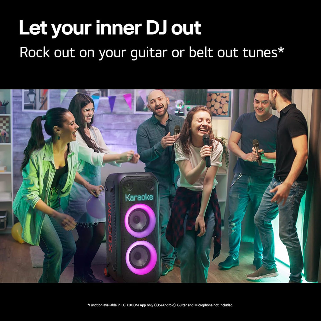 LG XL9T XBOOM 2.0 Ch Portable Bluetooth Party Speaker with Dual 8” Woofers, Pixel LED Lights, DJ & Guitar Input, IPX4 Water Resistance – Black