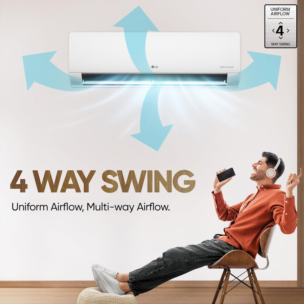 LG US-Q24ENXE 2 Ton 3 Star DUAL Inverter Split AC (Copper, AI Convertible 6-in-1, Diet Mode+, Faster Cooling & Energy Saving, 4 Way Swing, HD Filter with Anti-Virus Protection,  White)