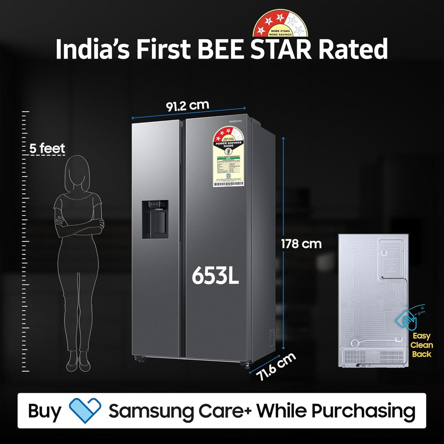 Samsung RS78CG8543S9HL 633L 3 Star AI Inverter Side-by-Side Refrigerator | Convertible 5-in-1 | Twin Cooling | Wi-Fi & Ice Water Dispenser | Refined Inox