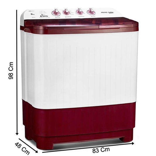 Voltas Beko WTT80DBRT, Burgundy 8 kg Semi-Automatic Top Loading Washing Machine