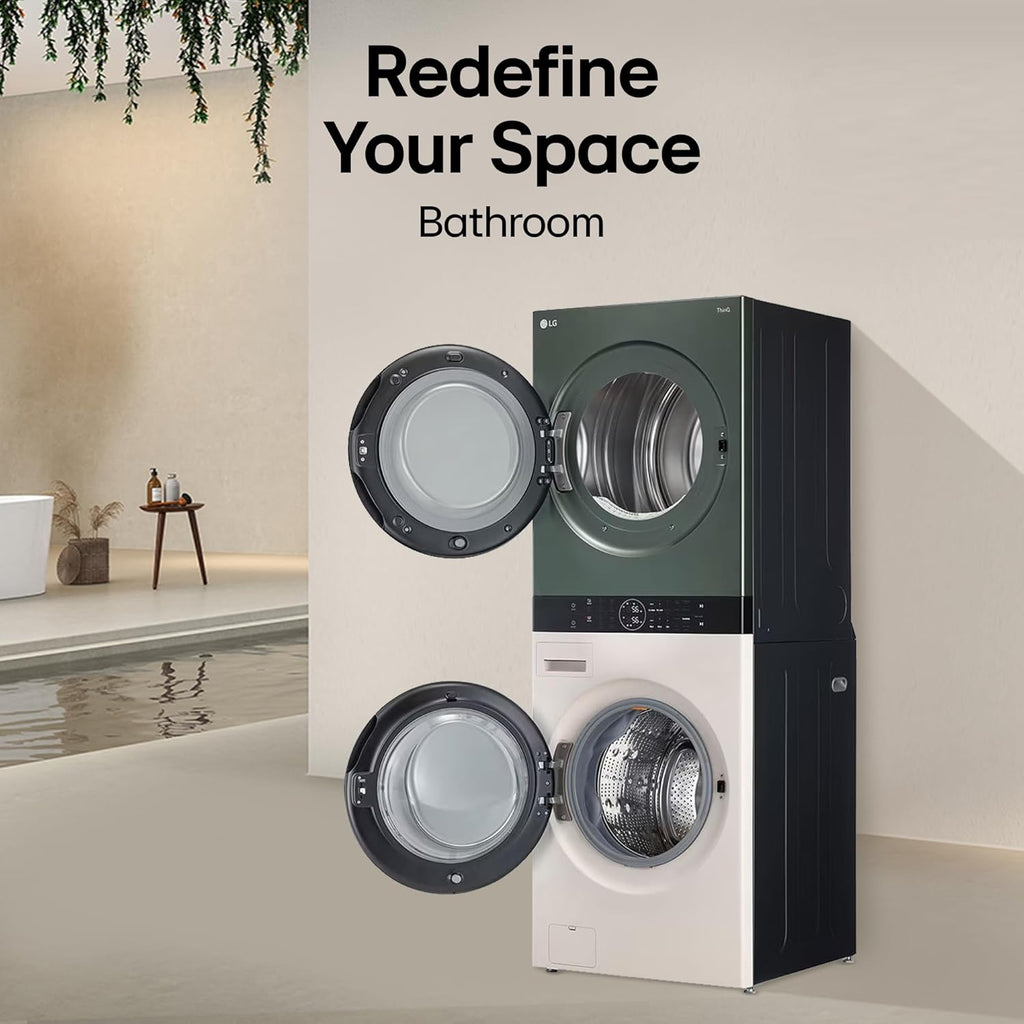 LG FWT1310BG WashTower 13 Kg/10 Kg Washer Dryer Combo | AI Direct Drive, Dual Inverter Heat Pump, Wi-Fi Enabled, Steam+, Central Control Panel | Natural Beige & Green