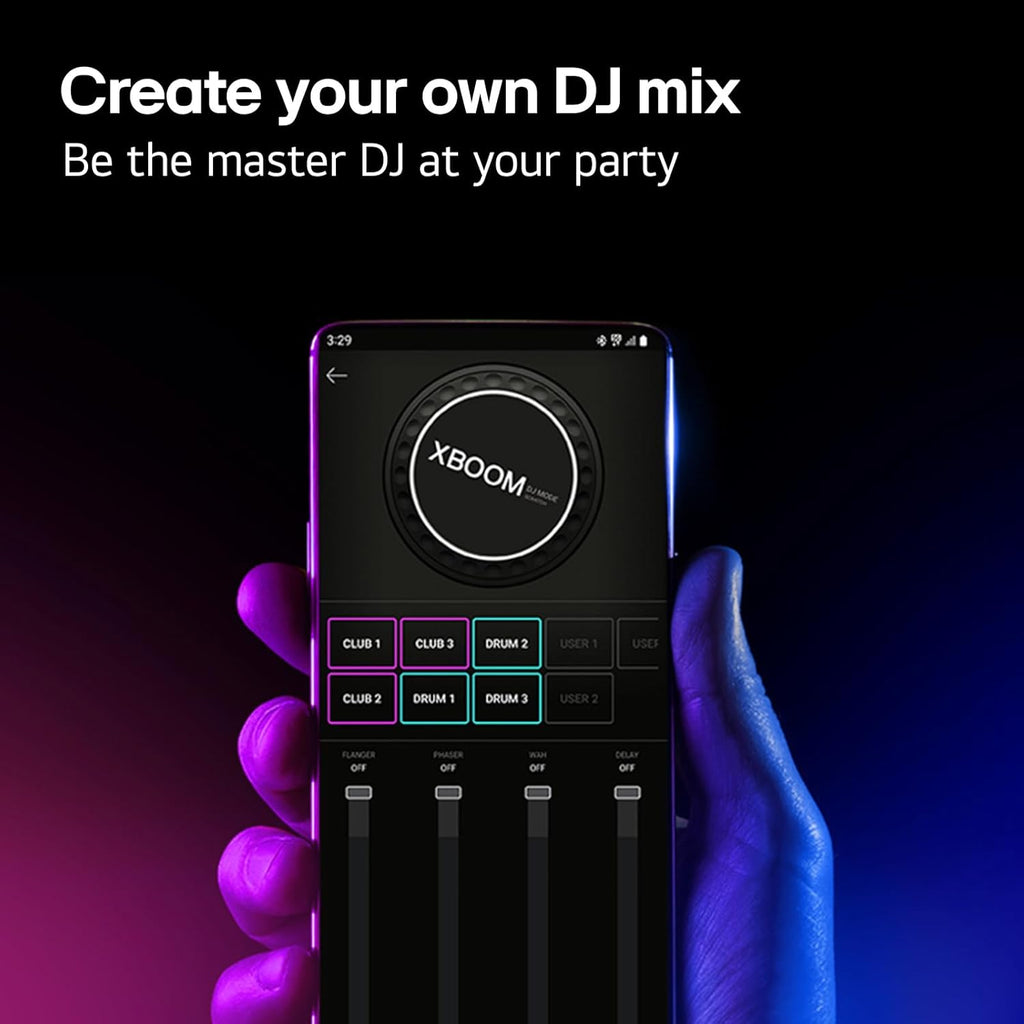 LG XL9T XBOOM 2.0 Ch Portable Bluetooth Party Speaker with Dual 8” Woofers, Pixel LED Lights, DJ & Guitar Input, IPX4 Water Resistance – Black