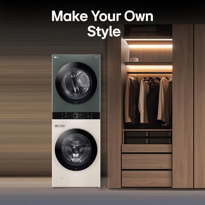 LG FWT1310BG WashTower 13 Kg/10 Kg Washer Dryer Combo | AI Direct Drive, Dual Inverter Heat Pump, Wi-Fi Enabled, Steam+, Central Control Panel | Natural Beige & Green