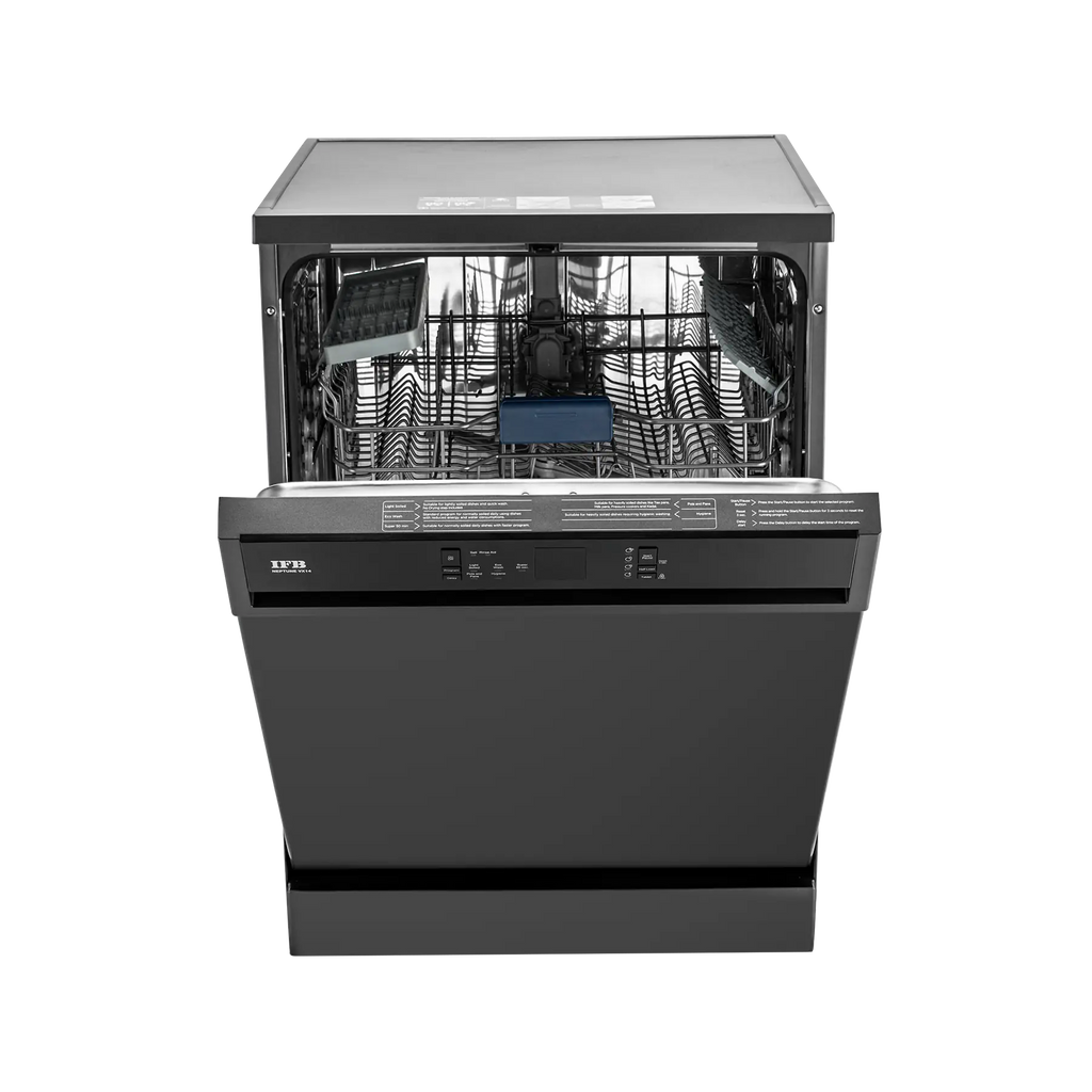 IFB Neptune VX 14 14 Place Settings Freestanding Dishwasher – 70°C Hot Water Wash, Steam Drying, Dark Silver