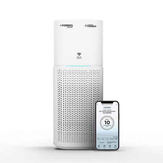 Eureka Forbes Smart Air Purifier 355 Smart | Covers upto 480 Sq. Ft. | Removes 99.97% Impurities in 10-Mins | True Hepa H13 | WiFi Enabled | 4-Stage Filtration | Plasma Positive+Negative Ion | Surround 360°