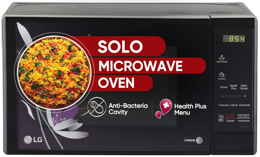 LG MS2043BP 20L Solo Microwave Oven (Black, Polished Finish) with i-Wave Technology, Anti-Bacterial Cavity, 44 Auto Cook Menus & Child Lock – Ideal for Reheating, Defrosting & Healthy Cooking