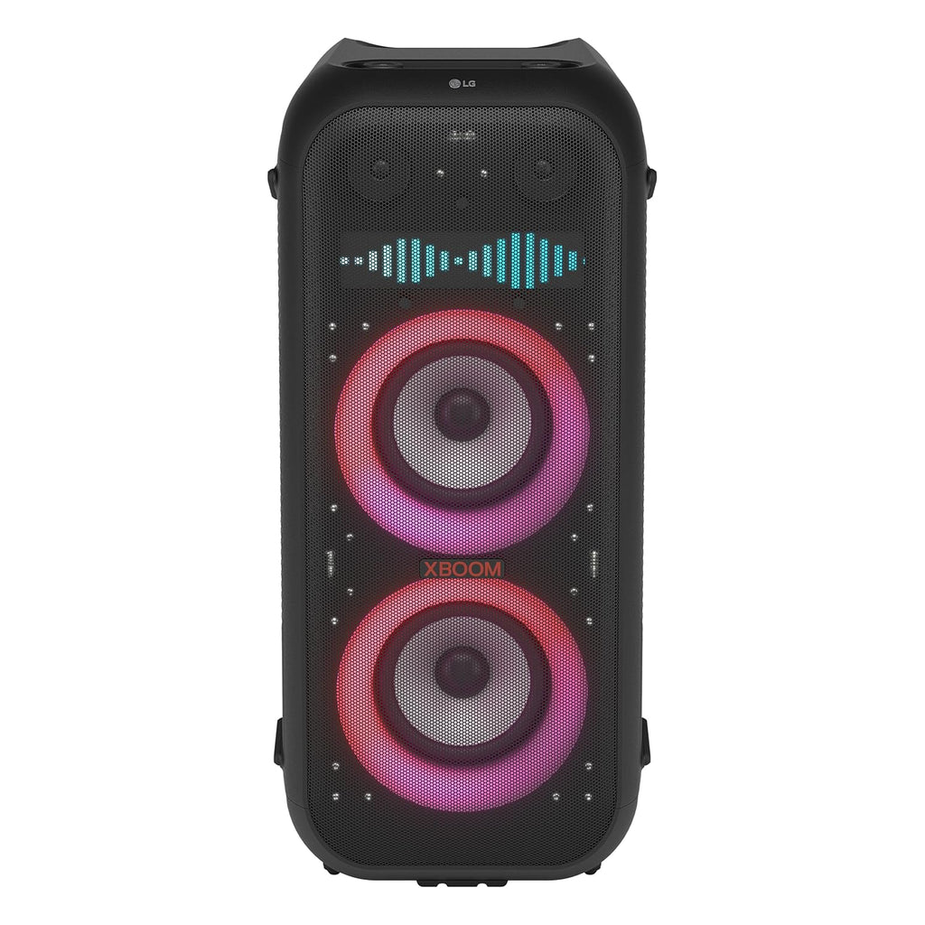 LG XL9T XBOOM 2.0 Ch Portable Bluetooth Party Speaker with Dual 8” Woofers, Pixel LED Lights, DJ & Guitar Input, IPX4 Water Resistance – Black