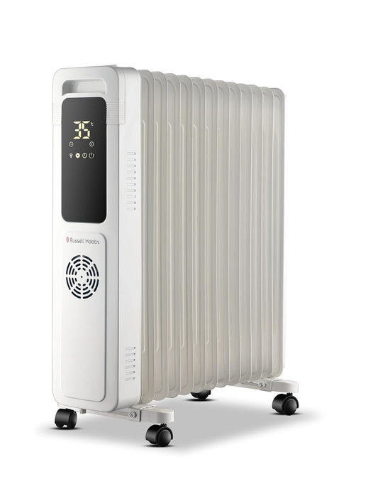Russell Hobbs ROR13DF 2900W 13-Fin Oil Filled Radiator Room Heater | Smart Digital Heating, Wide Temp Range, 24H Timer, Intelligent Modes, Safety Protection | LED Touch, Foldable Wheels
