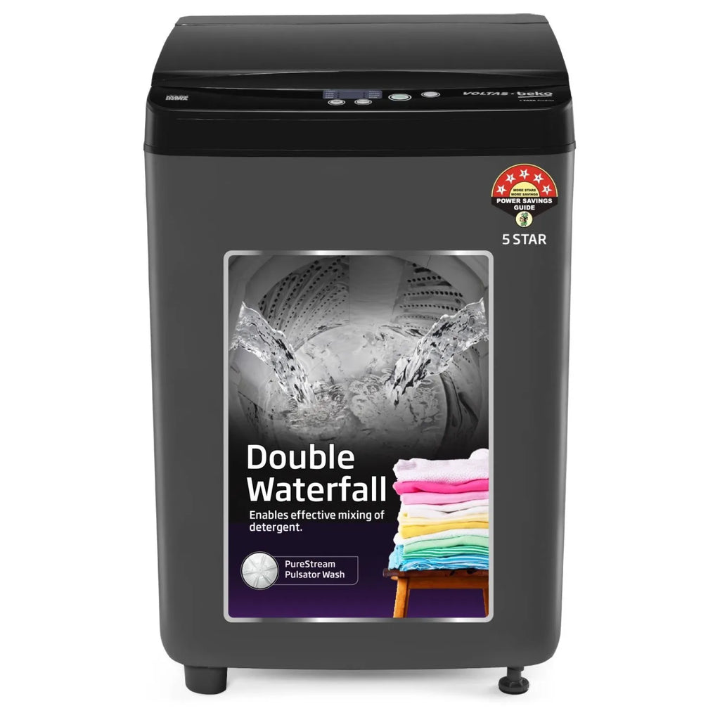 Voltas Beko WTL7004UEA/SPBPOD 7 Kg 5 Star Fully Automatic Top Load Washing Machine with Double Waterfall, Purestream Pulsator & SteelGlum Drum – Grey