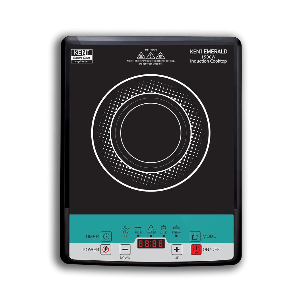 KENT Emerald Induction Cooktop 1500W|Faster Cooking With 5 Preset Options|Full Microcrystalline Glass|Adjustable Temperature Function|Overheat Protection|Safe Cooking And Easy Cleaning,Black