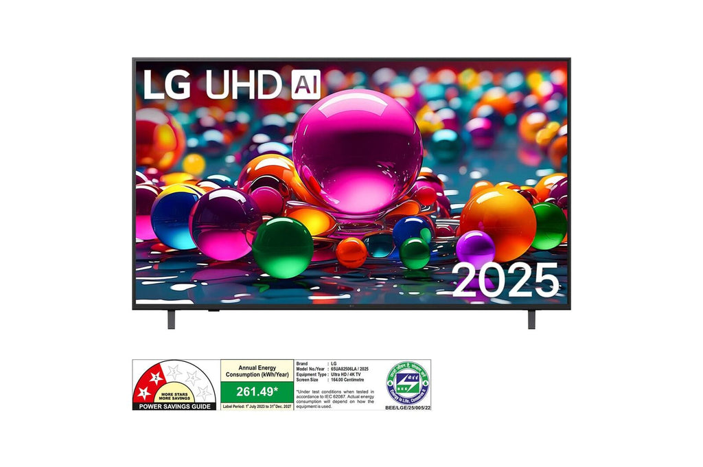 LG 65UA82506LA 65 inch 4K UHD AI Smart TV (2025 Model) with α7 AI Processor Gen8, Filmmaker Mode, Dolby Atmos, webOS 25, Voice ID, VRR & 5-Year Software Upgrade