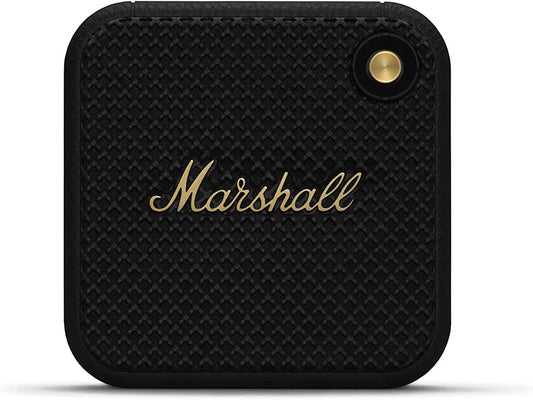 Marshall Willen Portable Bluetooth Speaker – Black & Brass | 15+ Hrs Playtime, IP67 Waterproof, Stack Mode, Built-In Mic
