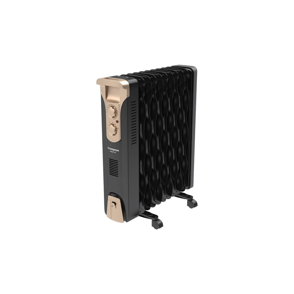 Crompton OFR2900W11F 11 Fin Insta Ferver wave Fin OFR (Oil Filled Radiator)|Room Heater|2900 W|3 Heat Settings & PTC Fan Heater| Comfortable Breathing|360° Heating (Black)|2yrs warranty|Black & Copper