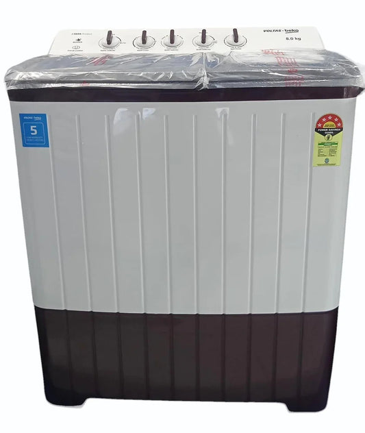 Voltas Beko WTT80UHA/BRSSWH5PODE 8 Kg Semi-Automatic Top Load Washing Machine – 5 Star, Soft Close Lid, Double Waterfall | Burgundy