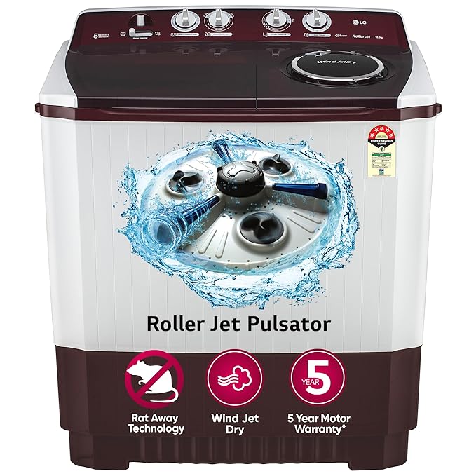 LG P105ASRAZ 10.5 kg 5 Star Wind jet dry Semi-Automatic Top Load Washing Machine ( Burgundy, Roller Jet Pulsator)