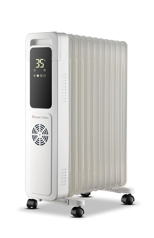 Russell Hobbs ROR11DF 2900W 11-Fin Oil Filled Radiator Room Heater | Smart Digital Heating, 24H Timer, 3 Intelligent Modes, Safety Protection | LED Touch, Foldable Wheels | 2 Yr Warranty