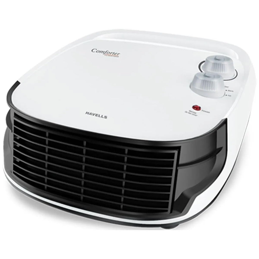 Havells Comforter 2000 Watt Room Heater with Overheat Protection| Easy to Carry for Bedroom and Office| Adjustable Thermostat Control Knob & Adjustable Vent for Air Delivery (White and Black) GHRFHAGW200