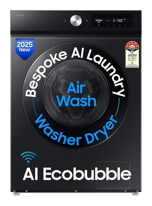 Samsung WD12FB7B34GBTL 12kg/7kg 5 Star AI EcoBubble Wi-Fi Inverter Fully Automatic Front Load Washer Dryer – Black | AI Control, Hygiene Steam, Air Wash