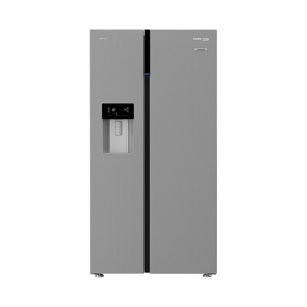 Voltas Beko RSB655XPRF 634L Side by Side Refrigerator with StoreFresh+, NeoFrost Dual Cooling & Inverter Compressor (Inox, Automatic Water & Ice Dispenser)