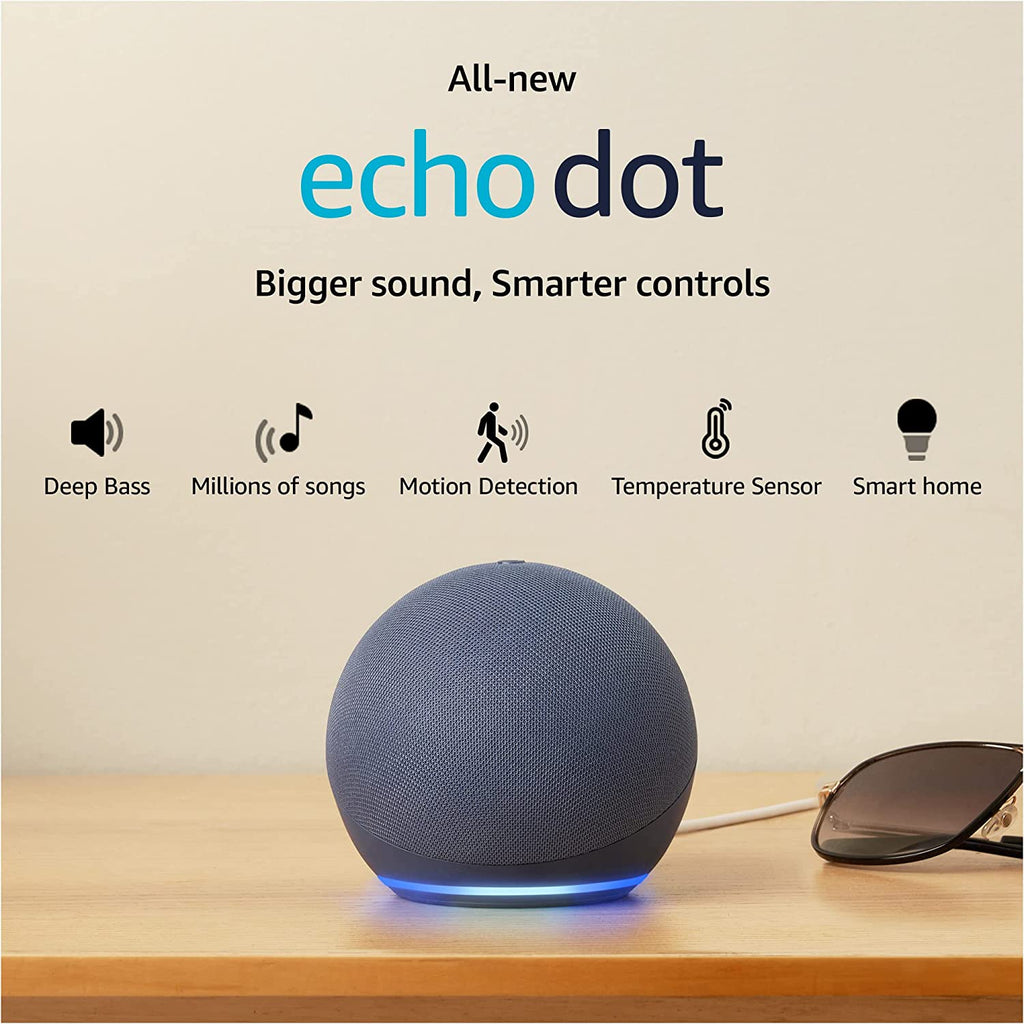 Amazon Echo Dot (5th Gen) | Smart speaker with Bigger sound, Motion Detection, Temperature Sensor and Alexa| Blue