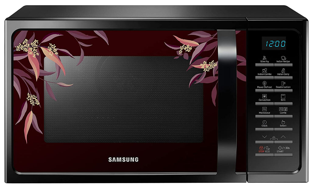 Samsung MC28H5025VR/TL 28 L Convection Microwave Oven with SlimFry ( Black Delight Red Pattern)