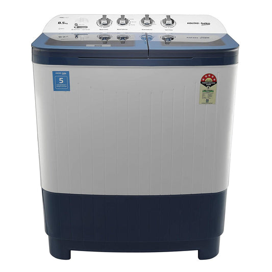 Voltas Beko WTT85DBLG 8.5 Kg Semi Automatic Washing Machine (5 Star, Double Waterfall, Soft Close Glass Lid, IPX4 Panel, Sky Blue)