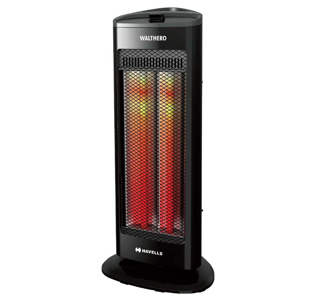 Havells Walthero Carbon Black 1000W Tower Room Heater | Dual Heat Settings | Tip-Over Safety | Oscillation | Rust-Free Reflector | Made in India