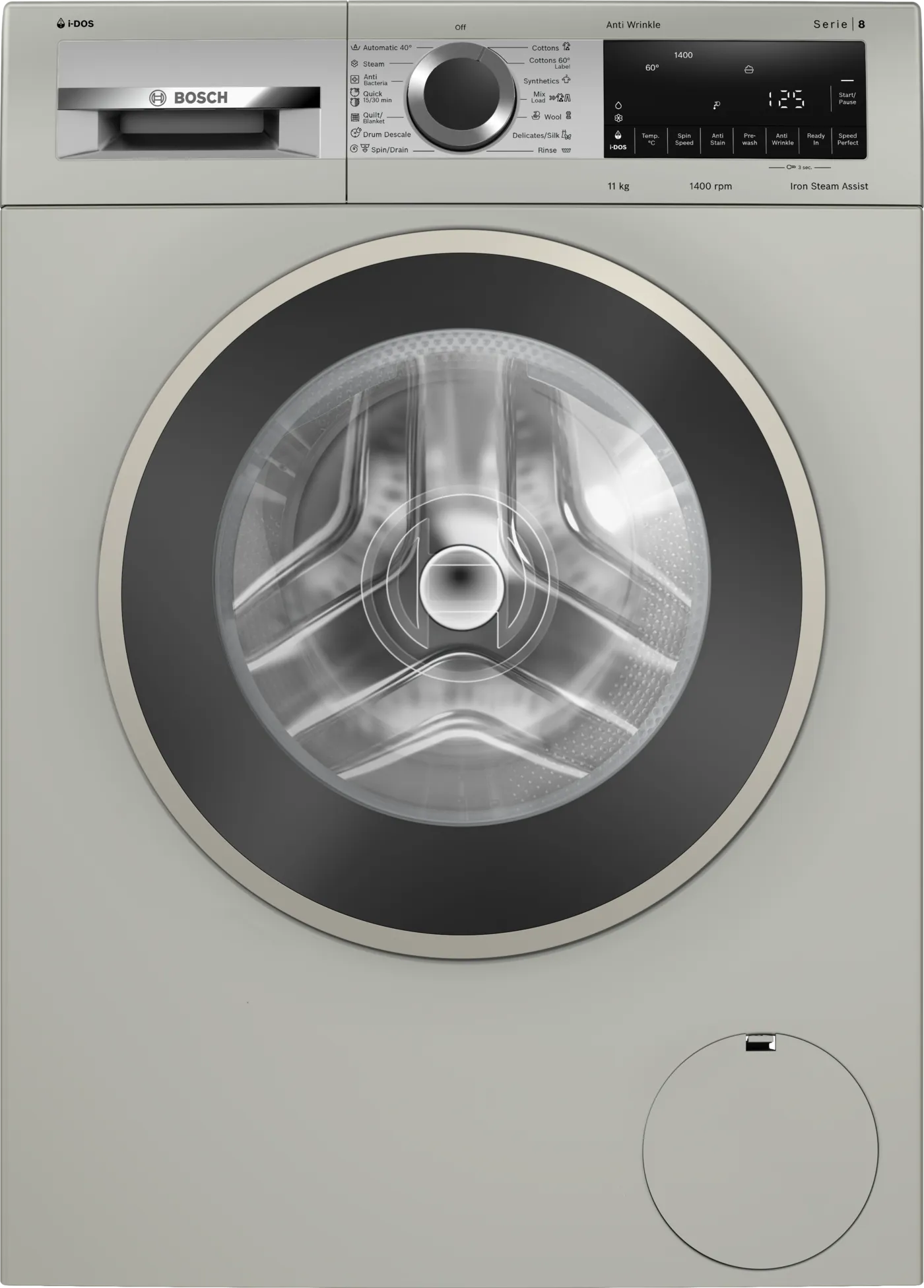 Bosch WGA264AXIN Series 8 11 kg Front Load Washing Machine | i-DOS Smart Dosing | AntiStain | SpeedPerfect | Silver Inox | Suraj Electronics Delhi NCR