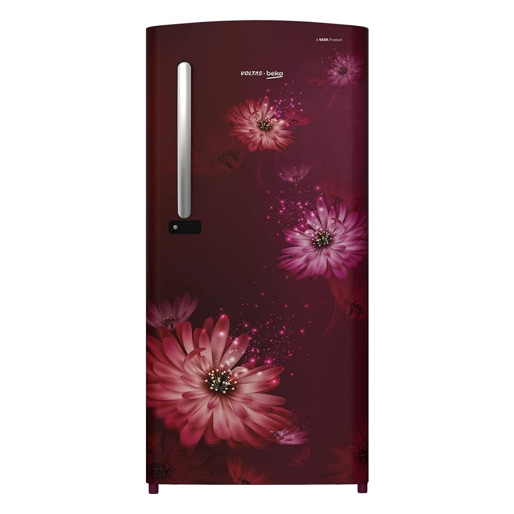 Voltas Beko 185 Litre 4 Star Single Door Refrigerator (Dahlia Wine, RDC220B/W0DW) | Direct Cool | FreshBox™ | Toughened Glass Shelves | Made in India