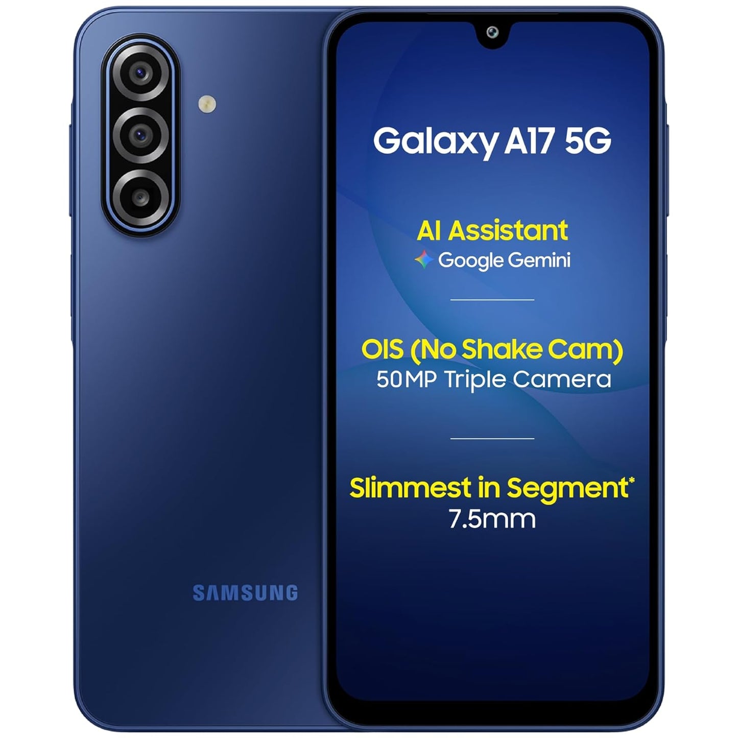 Samsung Galaxy A17 5G (Blue, 6GB RAM, 128GB Storage) | 50 MP No Shake Camera | Gemini Live | Circle to Search | Super AMOLED | Corning Gorilla Glass Victus | 7.5mm Sleek | AI | Without Adapter