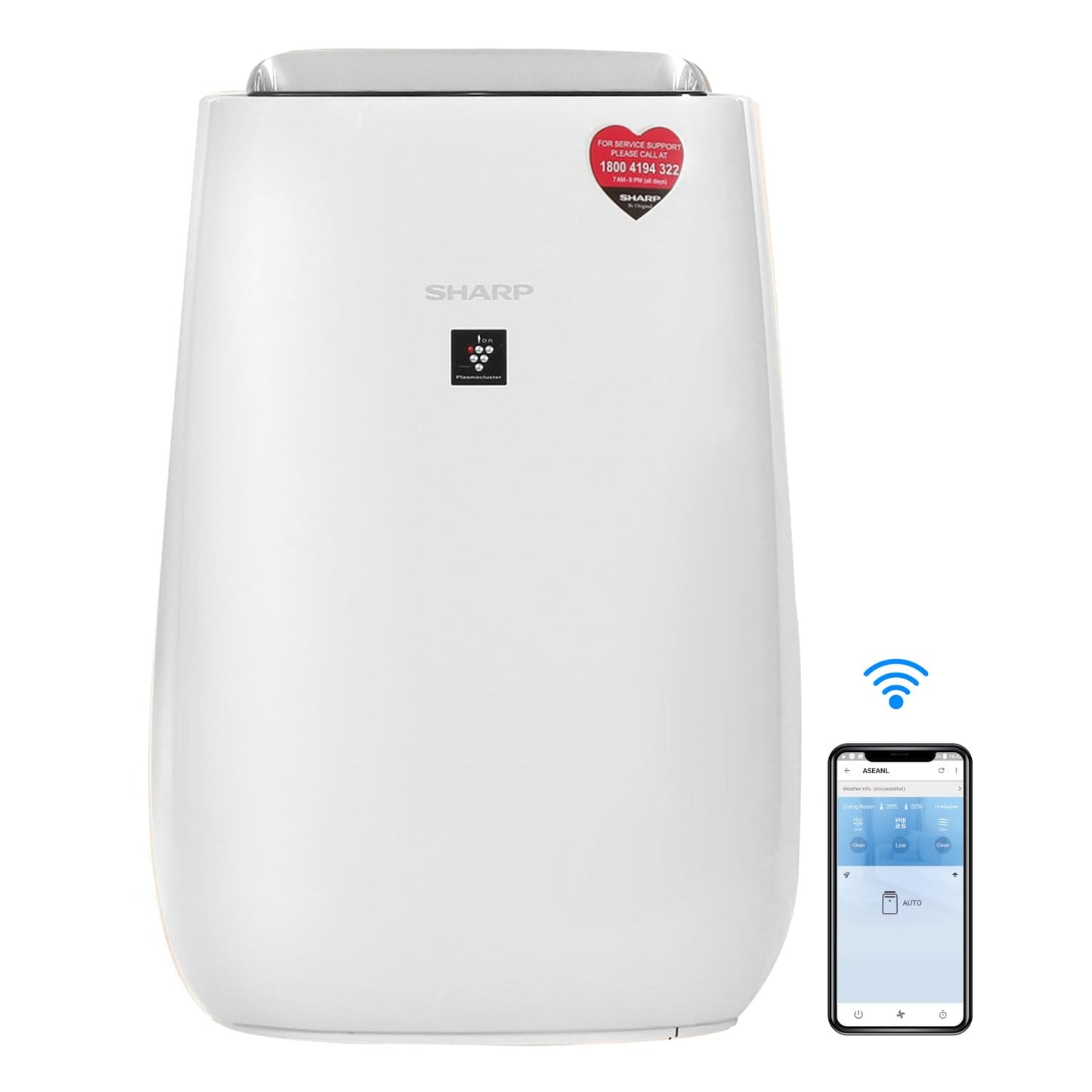 SHARP FP-J52M-W Air Purifier for Home | Wi-Fi Connectivity, HEPA, Carbon & Pre Filters, PM 2.5 Display | Real Time Indicator for Air Quality, Temperature, Humidity, Filter Life and Change Indicator