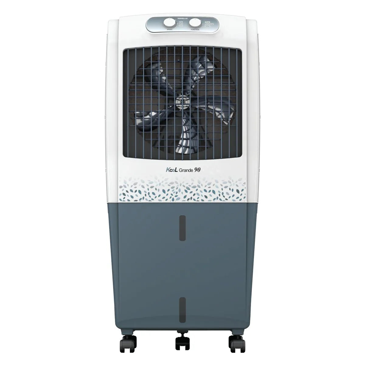 Havells KoolGrande GHRACCE090 90L Desert Air Cooler | 3-Side Honeycomb Pads with Bacteria Shield, Ice Chamber, Bed Height Fan, Inverter Compatible | White & Grey