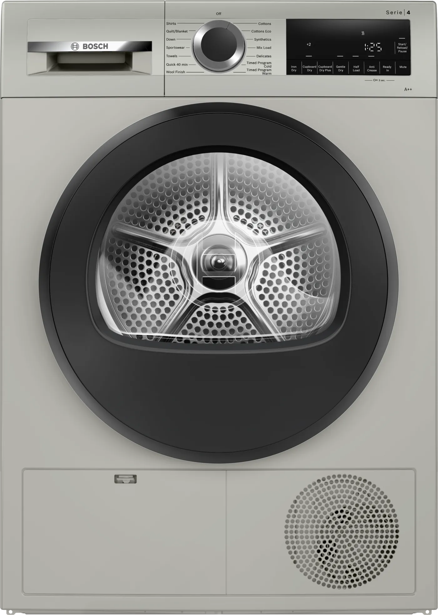 Bosch WQG24108IN Series 4 9 Kg Heat Pump Tumble Dryer (Silver Inox) with A++ Energy Rating, AutoDry Sensor, Anti-Vibration Design & Fabric Care Programs
