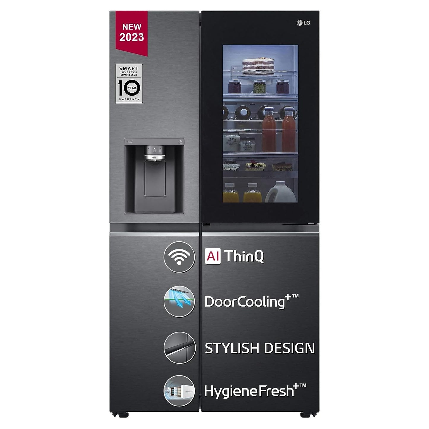 LG GL-X257AMCX 635 L Frost-Free Inverter Wi-Fi InstaView Door In Door UVnano Side-By-Side Refrigerator with Water Dispenser (Matte Glass, Door Cooling+ with Hygiene Fresh)