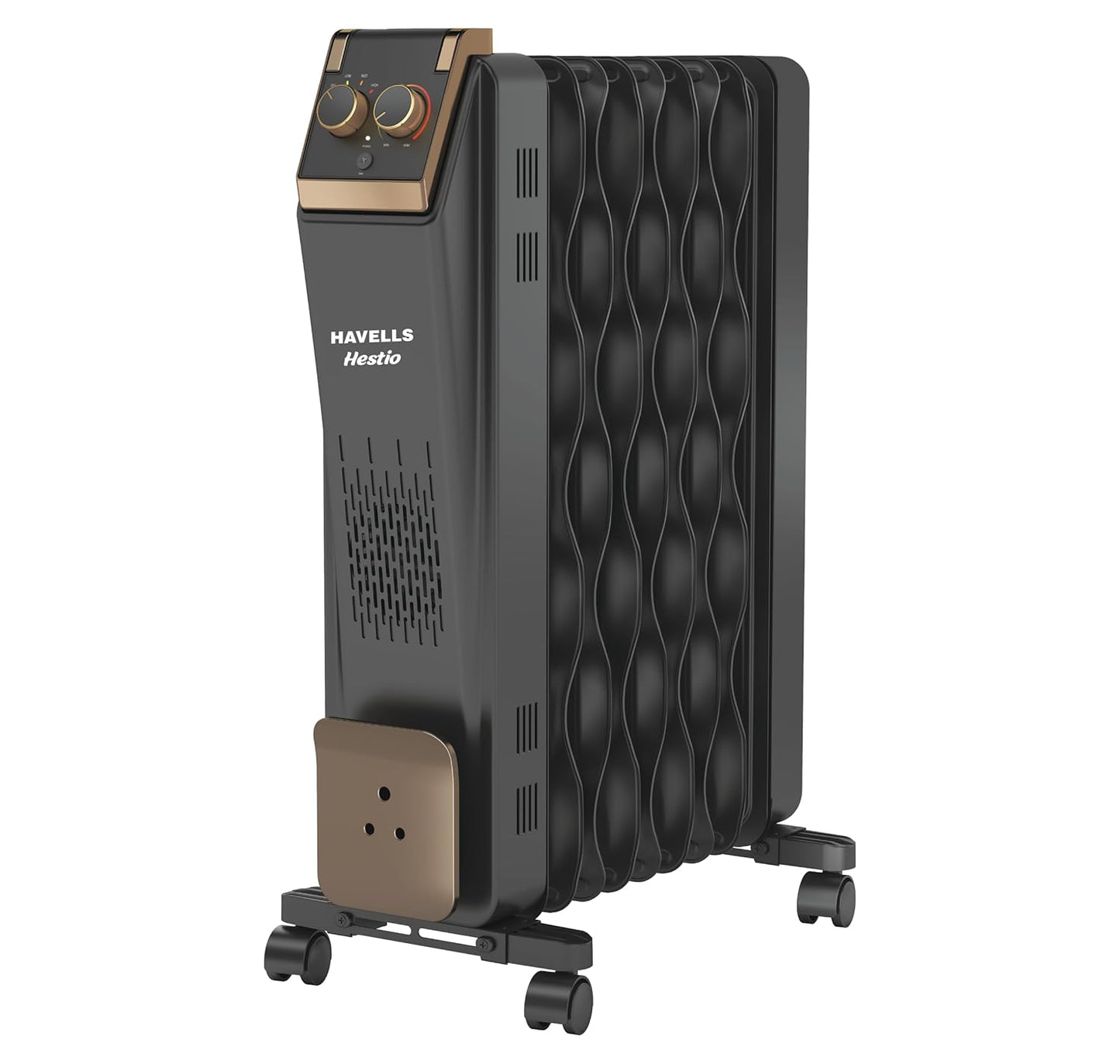 Havells GHROFCJK240 9 Fin Hestio Wave Fin OFR (Oil Filled Radiator)|Room Heater|2400 W|3 Heat Settings & PTC Fan Heater|Inclined Control Panel|Retractable Wheels| Comfortable Breathing|360° Heating (Black)