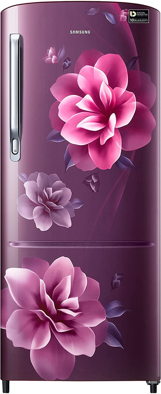 Samsung RR20C2723CR/NL 184L 3 Star Single Door Refrigerator | Direct Cool | Digital Inverter Compressor | Camellia Purple | Base Drawer | Toughened Glass Shelves | 20-Year Warranty | Made in India