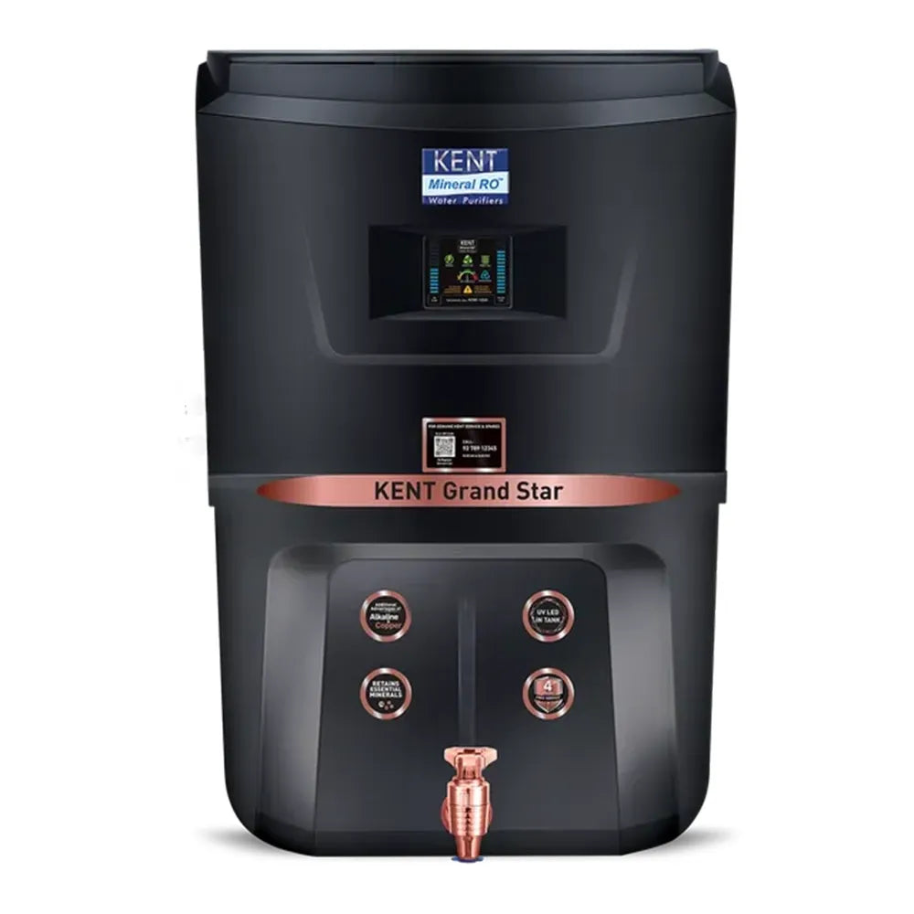 KENT Grand Star RO+UV+UF+TDS+Copper+Alkaline Water Purifier | 9L | 20 LPH | UV-in-Tank | Black
