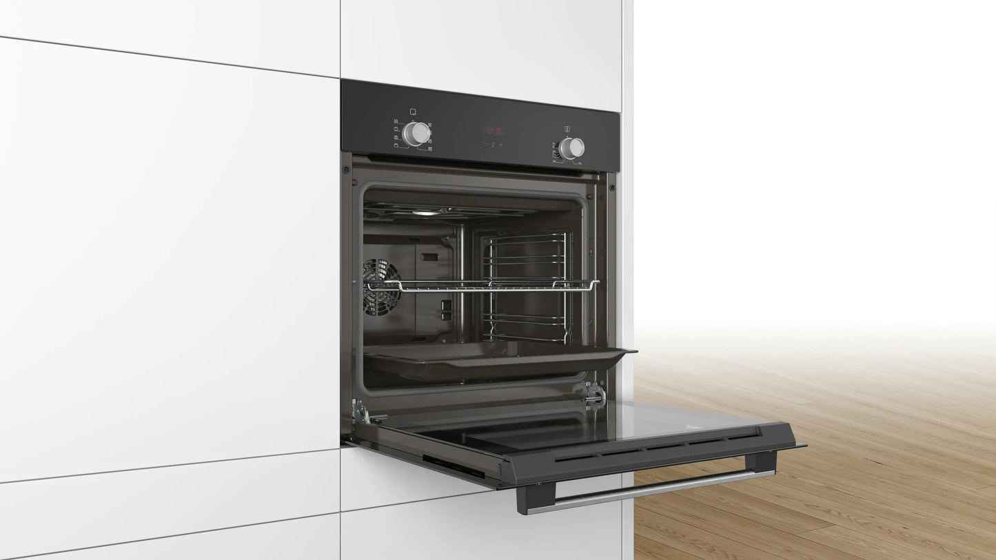 Bosch HBF532BA0I 66L Built-in Oven (Black) | 3D Hotair, EcoClean, Child Lock | 60cm Series 2 | Suraj Electronics Delhi NCR